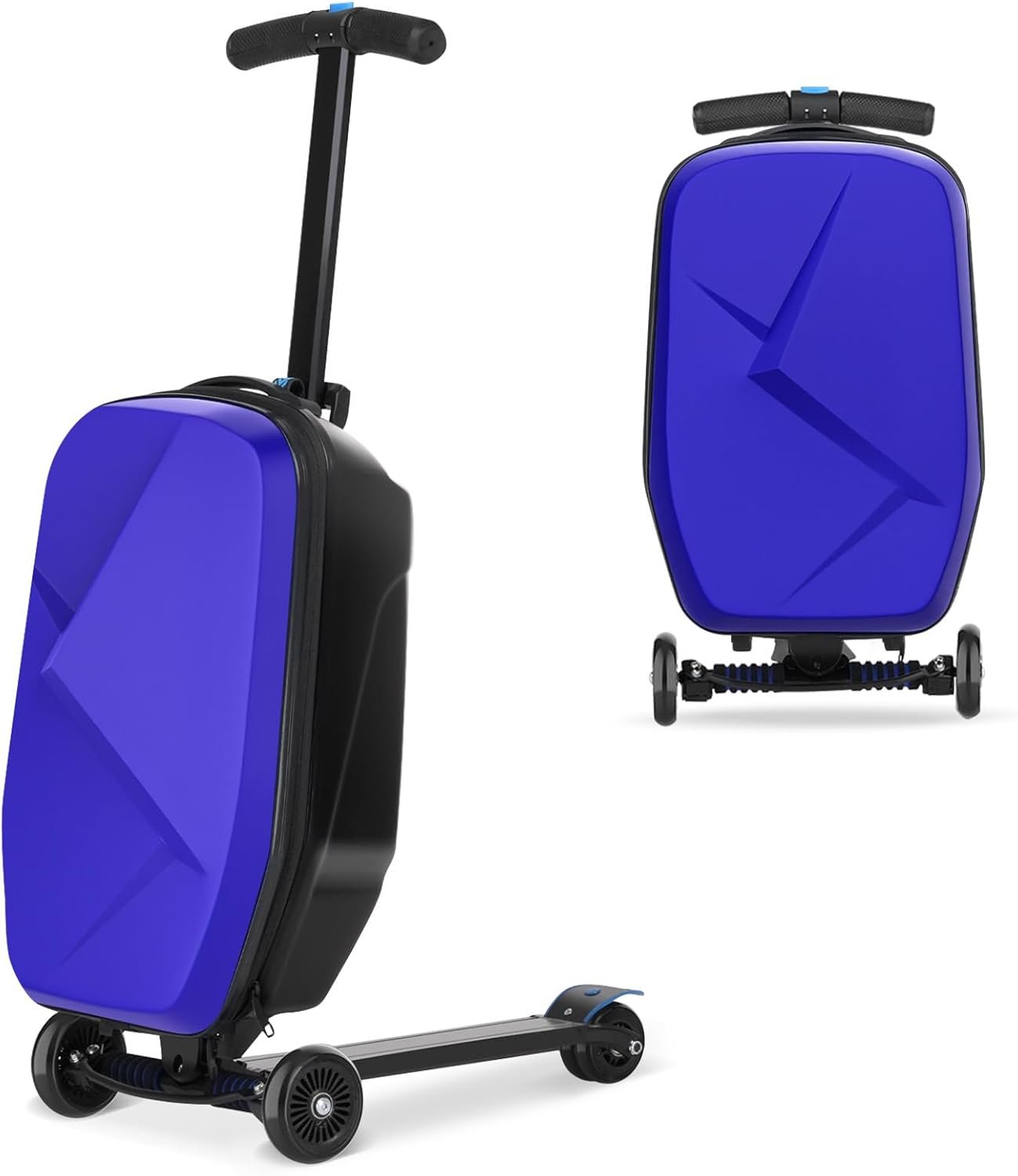 Scooter Luggage For Kids & Adults， Hardside Ride On Suitcase For Kids Ages 4-15 Multifunctional Lightweight Foldable Carry On Luggage With Wheels Ride On For Children Teenagers (Indigo Blue, 20")