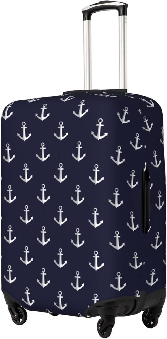 Navy Blue Nautical Anchors Travel Luggage Covers Elastic Washable Sea Style Suitcasee Protector Travel Suitcase Baggage Covers For Kid And Adult Travel Case, S (Fit 18-21 Inch Luggage)