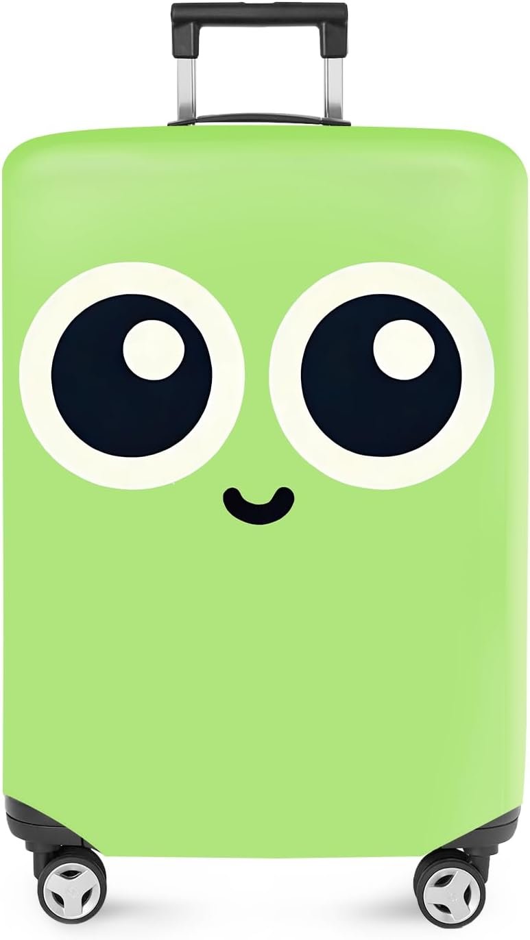 ANNA QUEEN Cute Smiley Face Luggage Cover, Green and Teal Cartoon Suitcase Protector with Big Eyes Design, Stretchable, Washable Travel Cover for 20-22 Inch Luggage