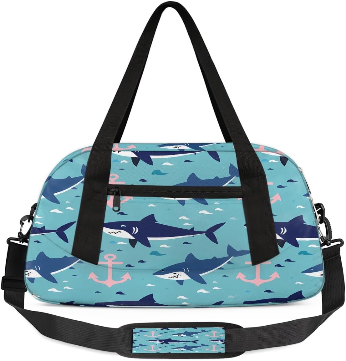 Cartoon Cute Shark Anchor Kids Duffle Bag, Small Lightweight Travel Sports Bag for Boys Girls, Overnight Weekender Tote, Gym Carry On Bag for School Sports Sleepover