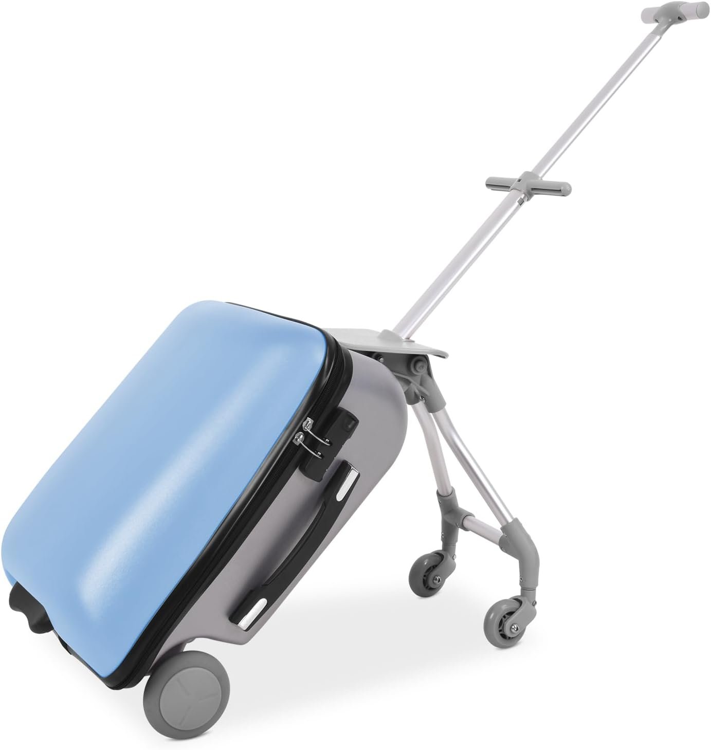 20 Inch Kid Ride On Carry On Luggage with Removable Cart & Stroller Function, 3 in 1 Lightweight Suitcase with Safety Handlebar Footrest Kids Travel Luggage (Blue Kids Ride On Carry On Luggage)