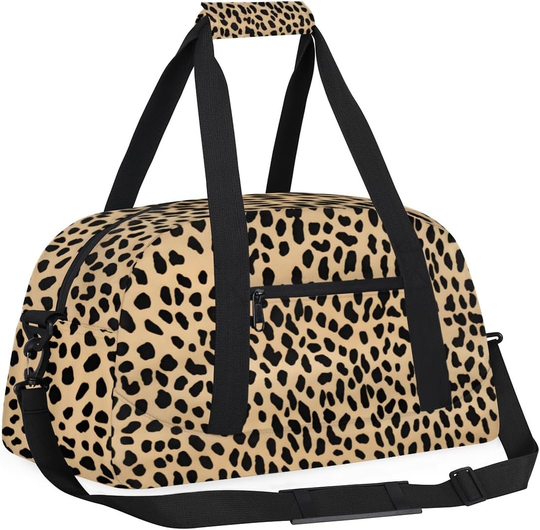Vintage African Leopard Cheetah Print Gym Travel Duffle Bag for Boys - Gymnastics Sports Dance Bag with Front Zipper Pocket for School Practice or Overnight Travel Weekender Sleepover Tote Bag