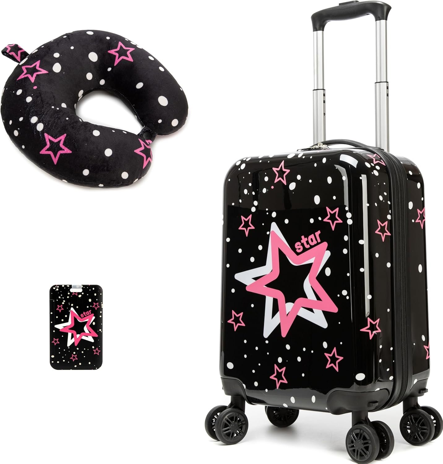 Kids Luggage with Spinner Wheels Carry on Suitcases for Girls 2 Piece Luggage Sets 16" Toddler Suitcase for Kids Rolling Suitcase Airline Approved (Pink Star)