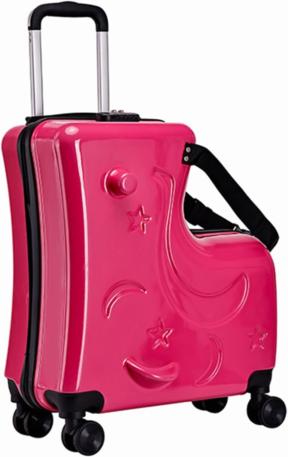 20 Inch Kids Ride-On Suitcase, Large Capacity Carry-On Luggage Impact Resistant Kids Travel Suitcase with Seat & 4 Spinner Wheels, Durable Children's Suitcases for Boys & Girls (Rose Red)
