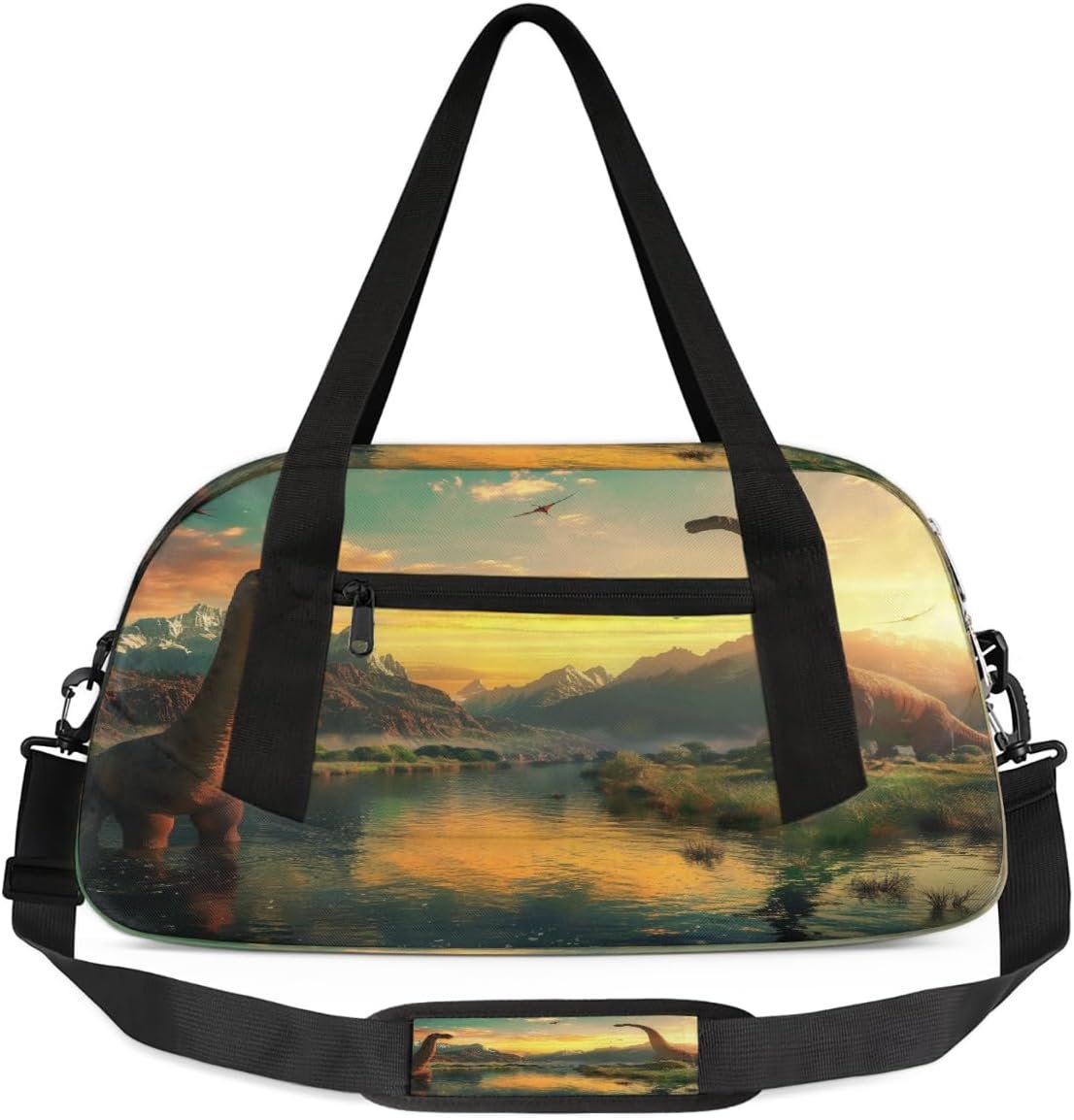 Kids Travel Duffle Bag Weekender Overnight Bag Gym Tote for Boy Girls Carry On Workout Duffel Bag(Cute Animal Dinosaur River)