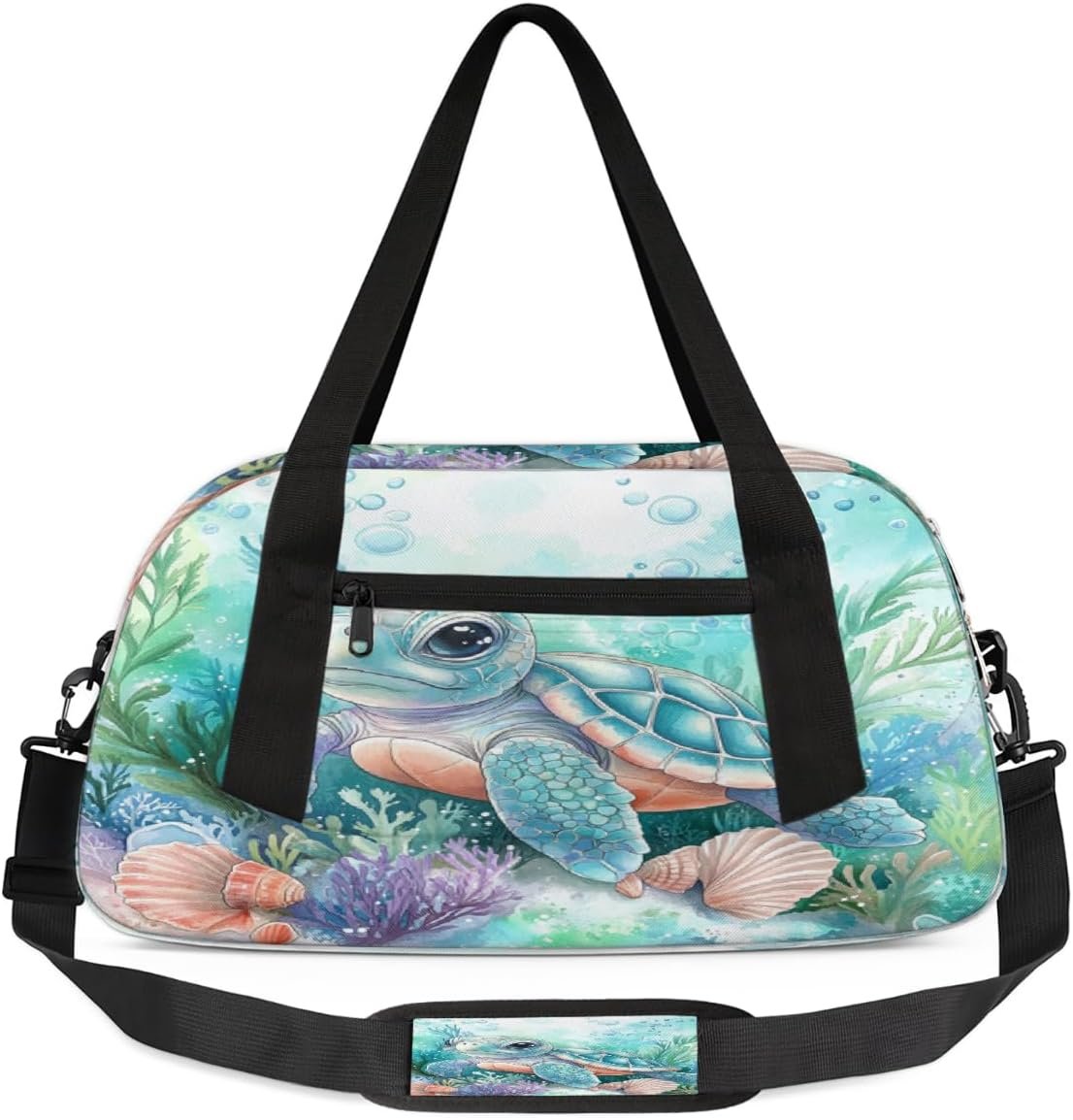 Kids Travel Duffle Bag Weekender Overnight Bag Gym Tote for Boy Girls Carry On Workout Duffel Bag(Marine Animal Cute Baby Turtle)