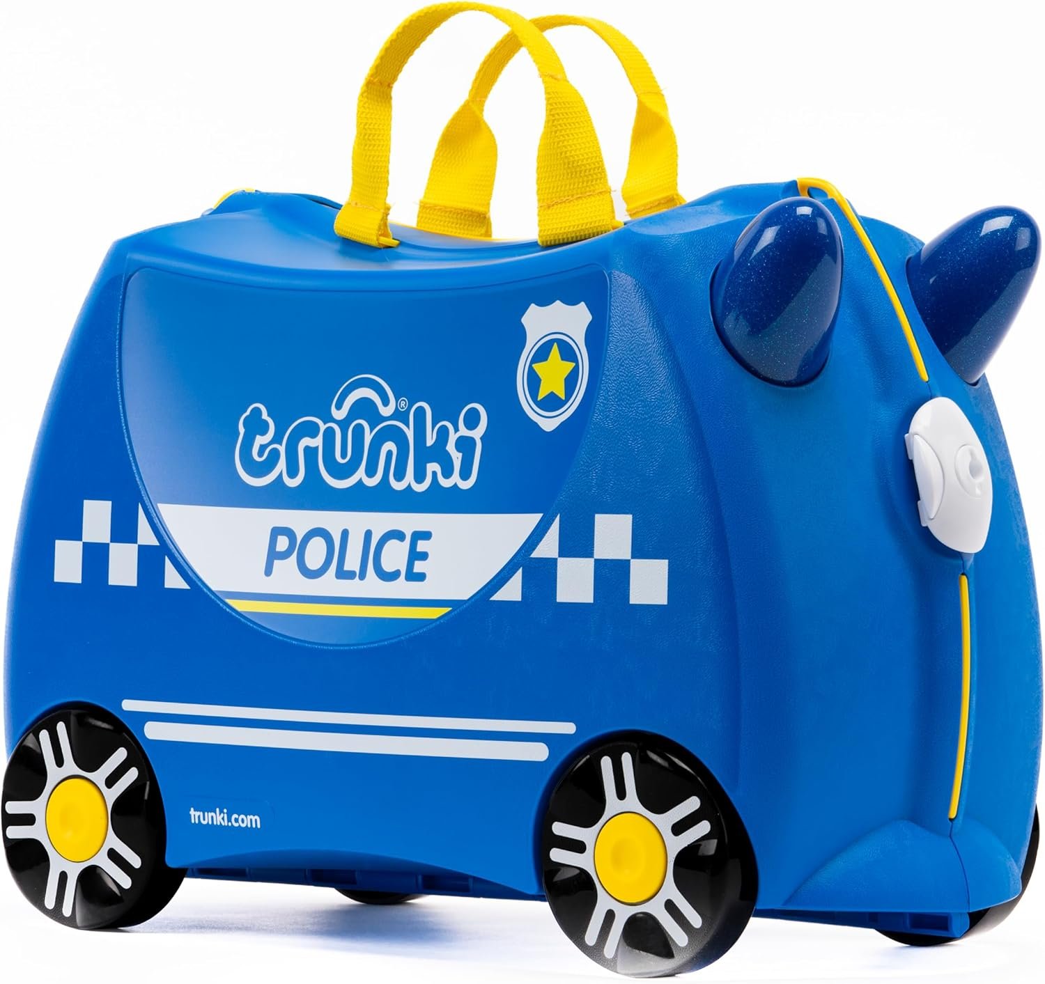 Trunki Ride-On Kids Suitcase | Tow-Along Toddler Luggage | Carry-On Cute Bag with Wheels | Airplane Travel Essentials: Percy Police Car Blue