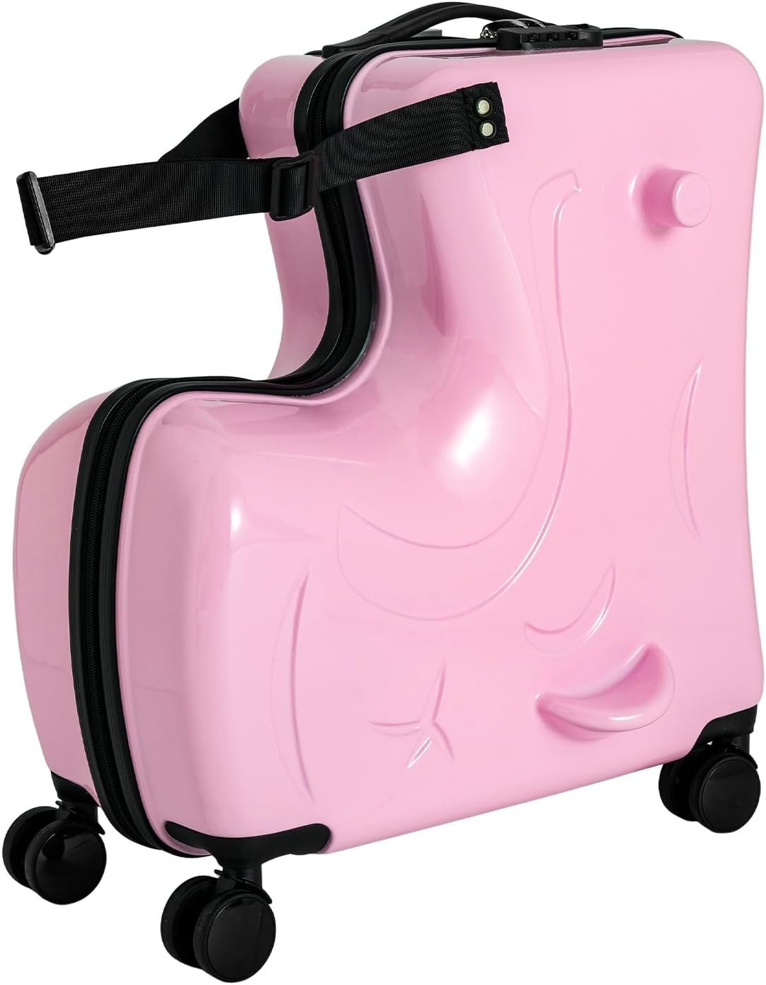 DNYSYSJ 20 Inch Children's Ride On Trolley , Portable Universal Wheel Carry On Luggage, Waterproof Unisex Boys Girls Travel Suitcase With Lock, ABS+PC (Pink)