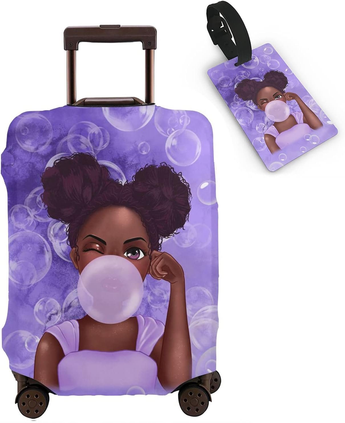 ZgaidIta Black Girl Bubble Travel Luggage Coves for Suitcase Protector Washable Baggage Covers L(27-30 inch luggage)