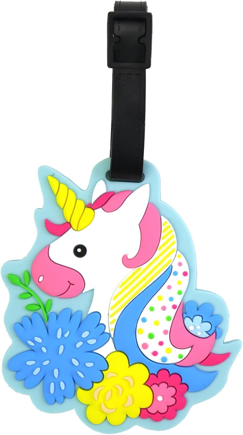 Unicorn Luggage Tag - Colorful Luggage Tag for Travel Women,Funny Blue Kids Backpack Suitcase Tag Cute Clear,Name ID Identifier Durable