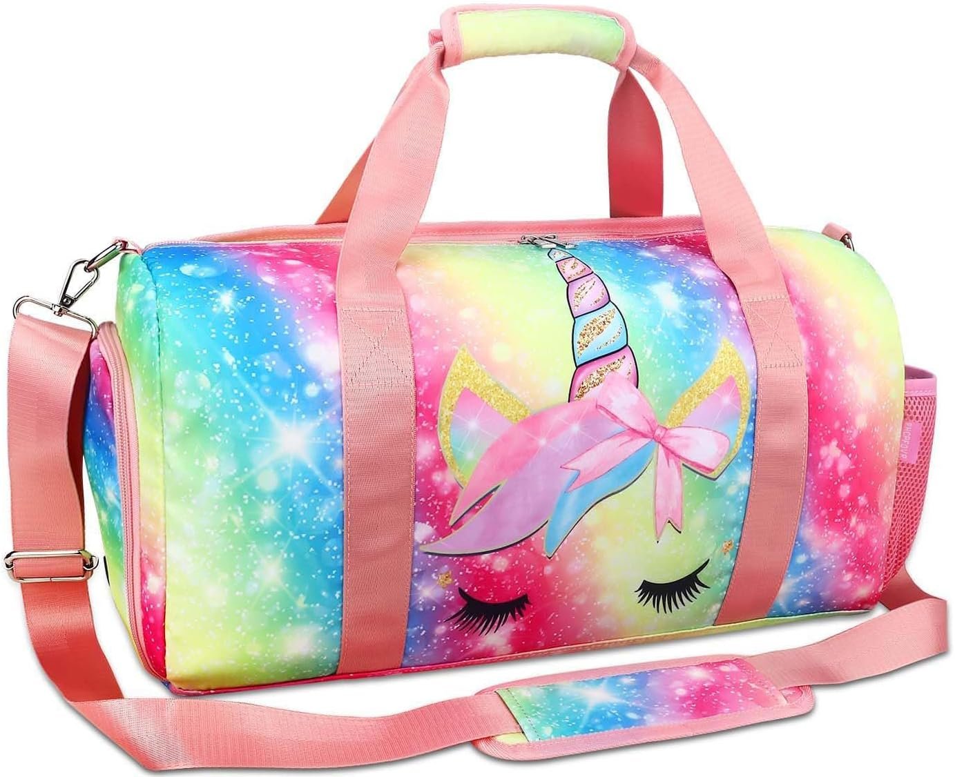 Gym Travel Duffle Bag for Girls - Gymnastics Sports Dance Bag with Shoe Compartment & Wet Pocket Unicorn Kids Travel Bag Teens Weekender Sleepover Carry