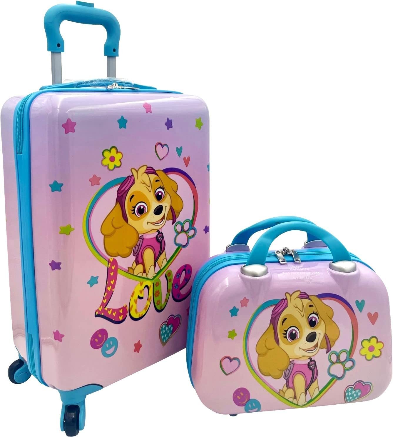 Fast Forward Kid’s Licensed Hard-Side 20” Spinner Luggage Carry-On Suitcase and Beauty Case Set (Paw Patrol- Girl)