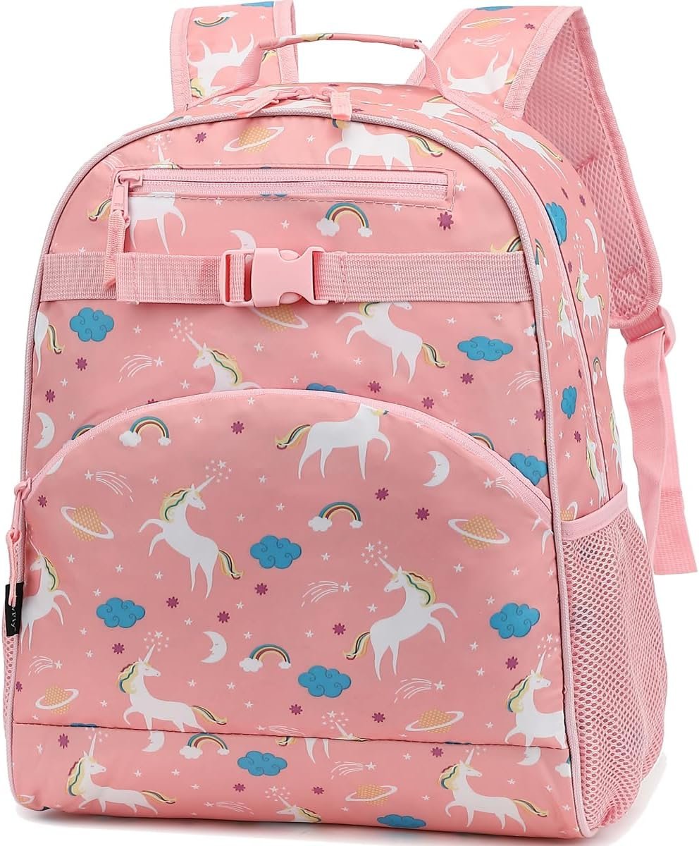 FlowFly Kids Backpack for Toddler Boys Girls, Simple Lightweight Bookbag for Daycare Kindergarten Elementary School Travel, Small Modern Bag (Medium 15'', Unicorn)