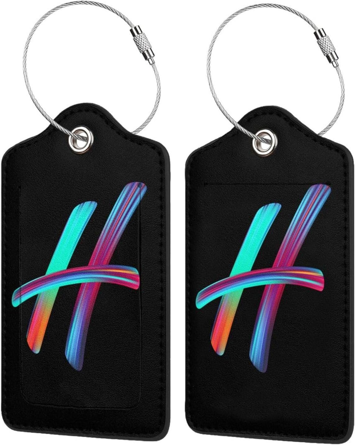 2 Pack Initial Luggage Tags for Suitcase, Colorful Letter Design Cruise Name Bag Tags, Novelty Baggage Identifiers with Full Privacy Cover, Leather ID Label for Women Men Kids Travel, Rainbow Letter H