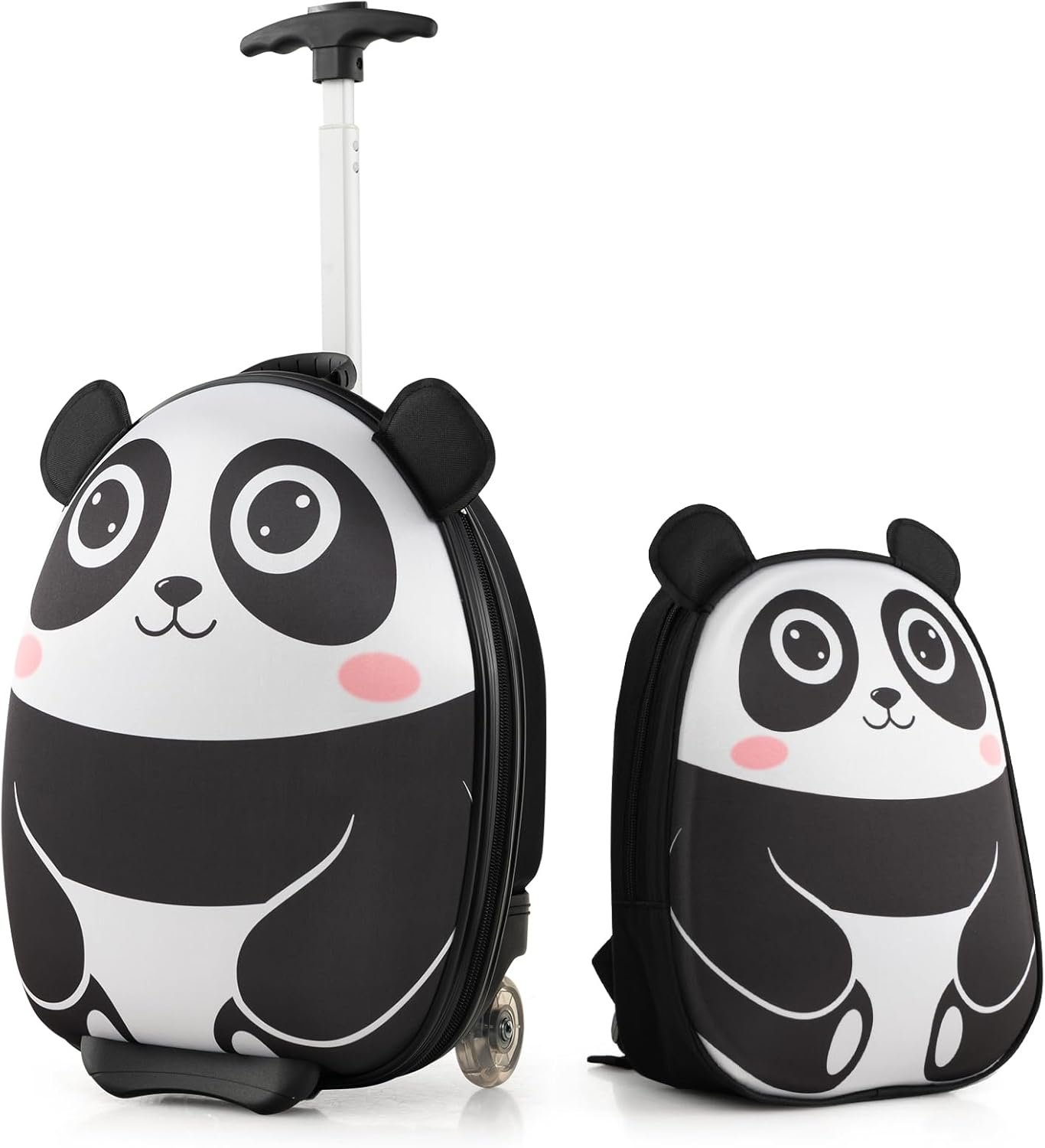 Goplus 2PC Kids Carry On Luggage Set, 16" Rolling Suitcase & 12" Backpack, Airline Approved Travel Trolley Luggage with Wheels for Toddlers Children Girls Boys (Panda)