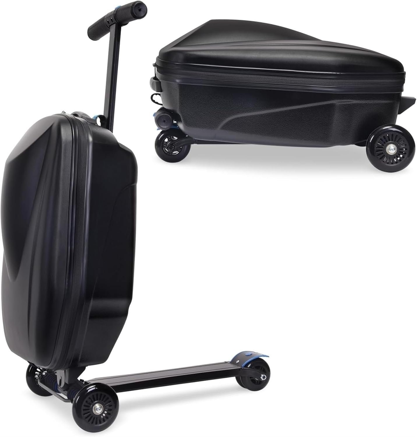 sopan Scooter Luggage Detachable Ride On Suitcase Scooter for Kids Age 4-15,2- in- 1 Folding Carry On Hardshell Ride On Scooter,Multifunctional Travel Trolley Kids Scooter Suitcase(Black)