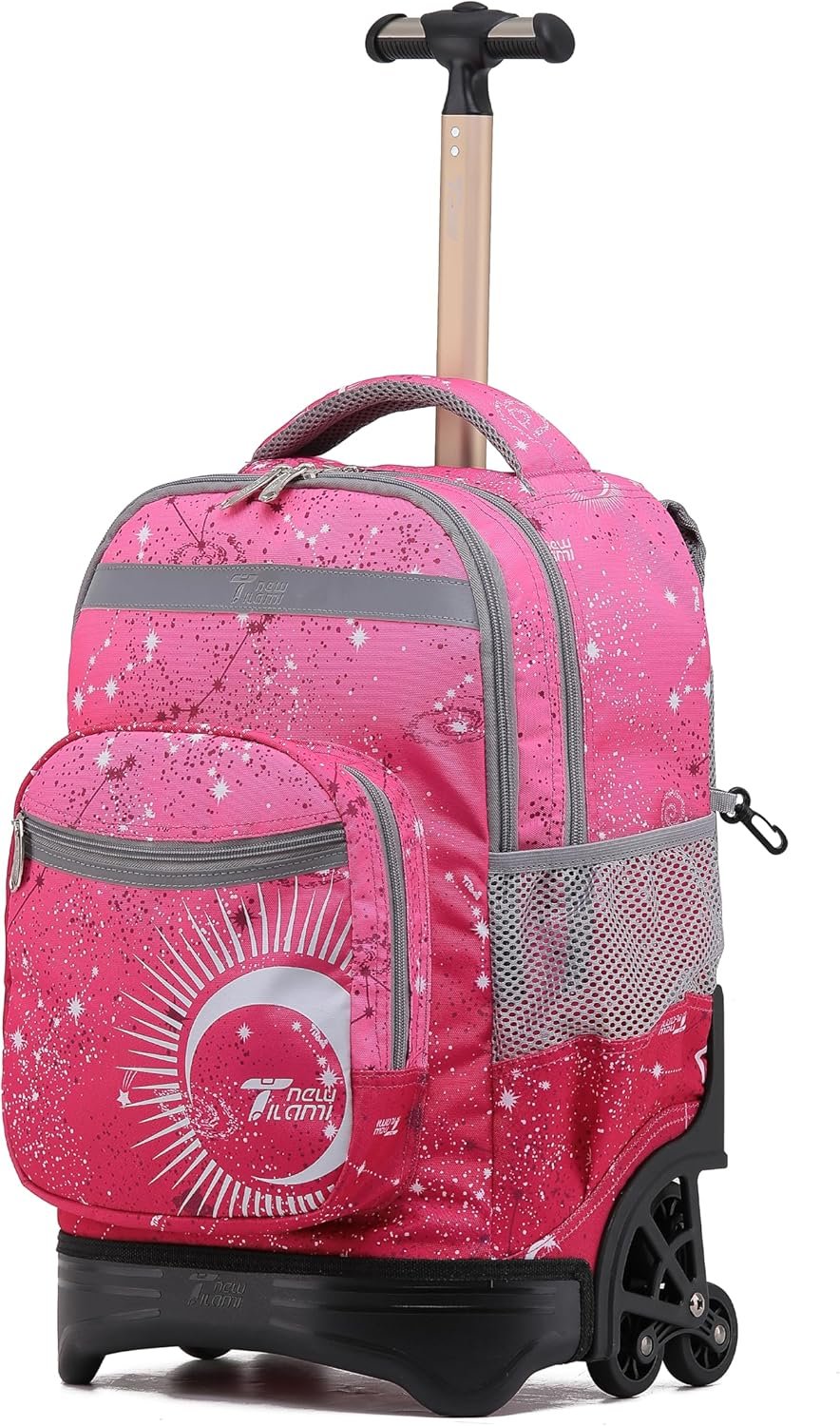 NEW TILAMI 18 Inch Rolling Backpack for kids Adjustable Strap Laptop Backpack Suitcase with Wheels for Girls Boys to School Travel Camping Rolling Backpack, Rose Pink