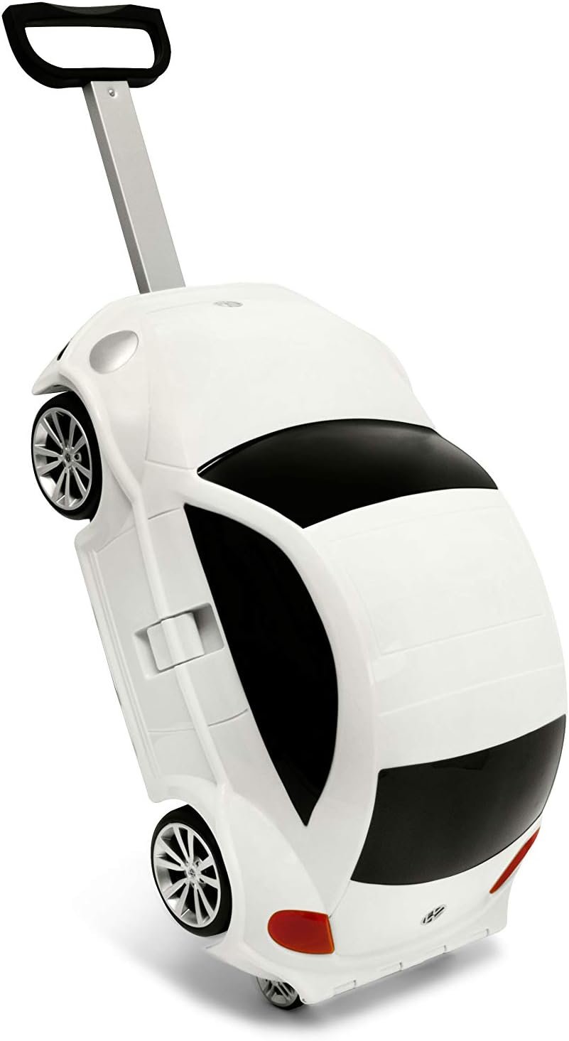 Kids Car Travel Luggage Suitcase with Wheels, Children Trolley Case, Classic Sedan Car Design, White