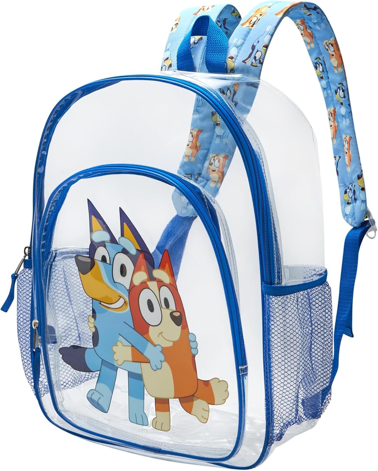 Fast Forward Bluey Backpack - Water Resistant Clear Backpack for Kids School Bag with Padded Straps and Side Pockets, Size One Size, Clear Blue Bluey