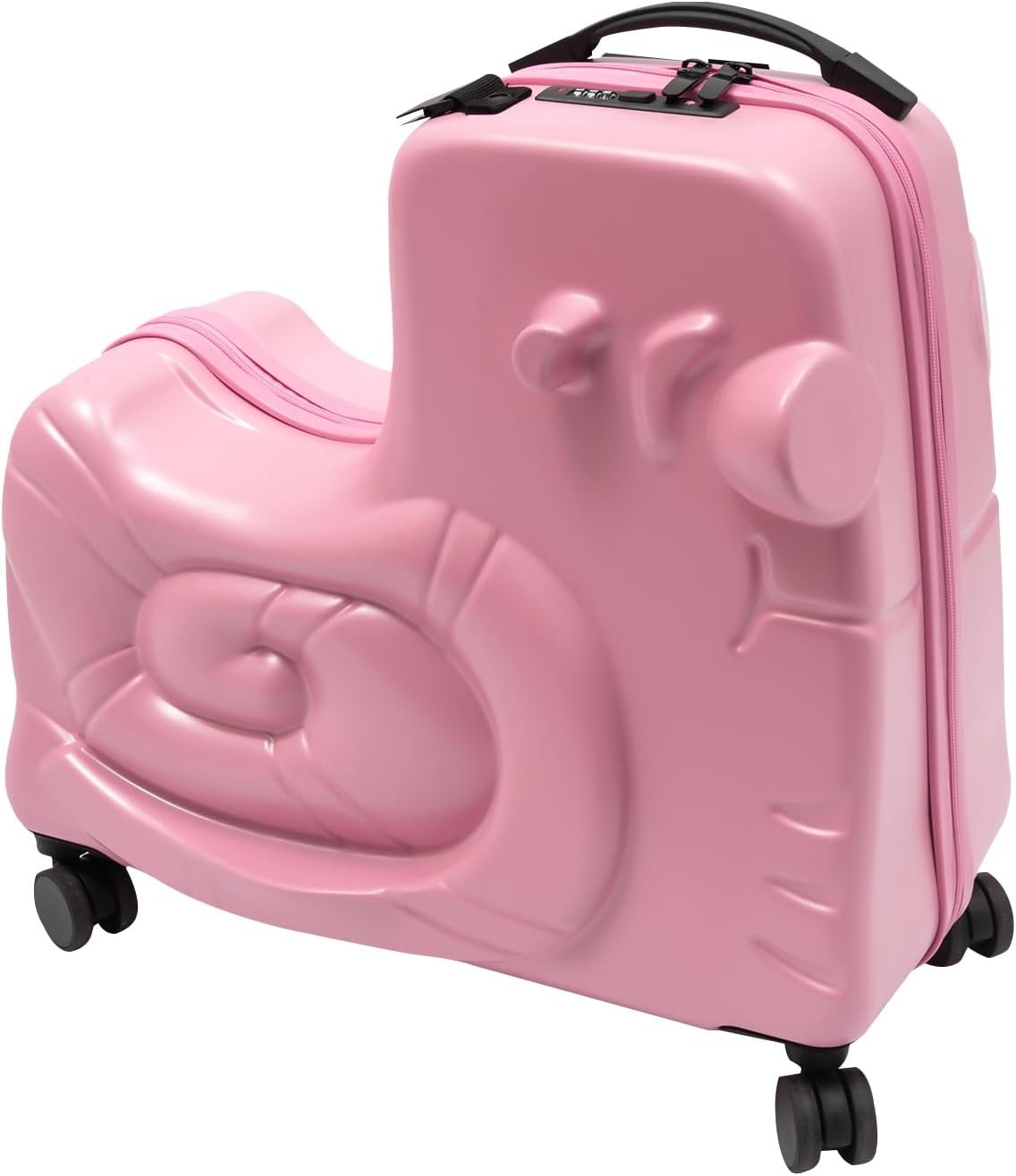 Kids Ride-On Luggage 20" with Spinner Wheels, Children's Travel Suitcase with Seat & Password Lock, Pink Cartoon Carry-On Trolley for Ages 1-6
