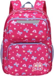 Rose Pink Kids Backpack | Butterfly School Bag for Girls 4-7