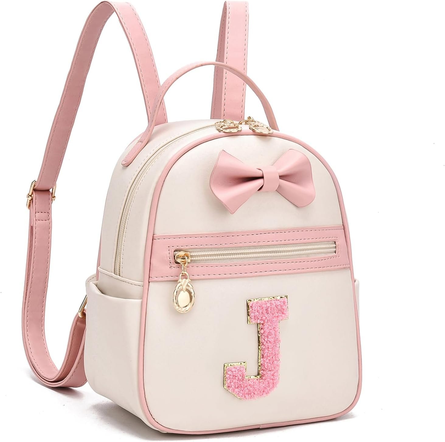 I IHAYNER Girls Initial Bowknot Small Leather Backpack Cute Mini Backpack Personalized Trendy Stuff Gifts for Women Pink-J
