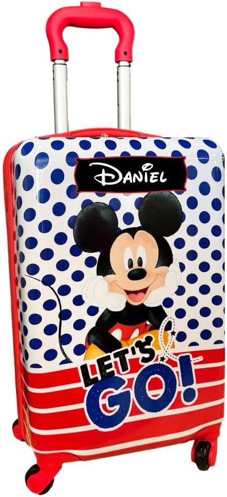 Disney Mickey Mouse Suitcase Personalized Luggage Carry On Hardshell Rolling Bag and Extending Handle with Custom Name