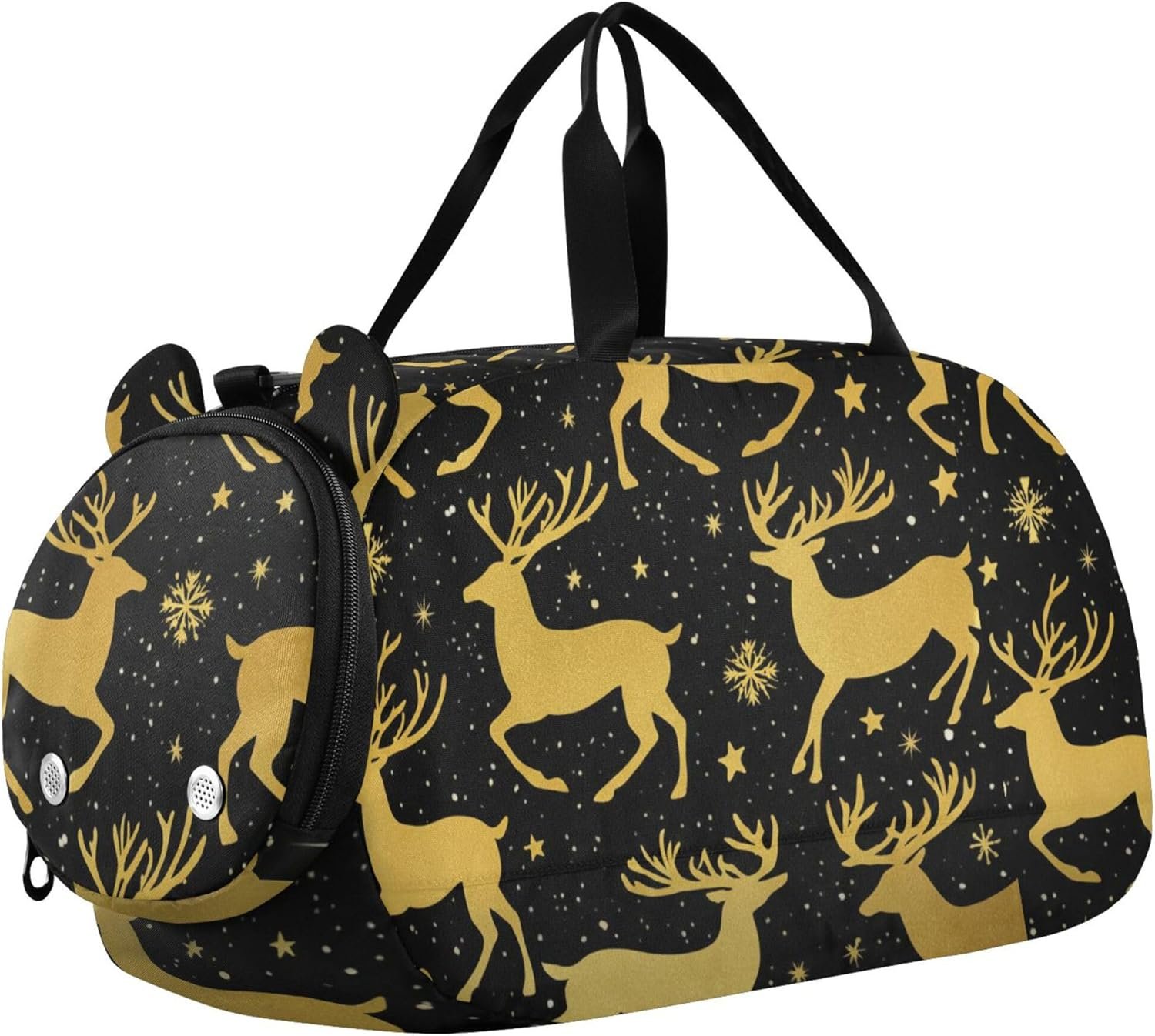 Boys Carry on Duffel Bag Golden Reindeer Black Weekender Overnight Girls Duffle Bags Travel Tote Kids Gym Duffle