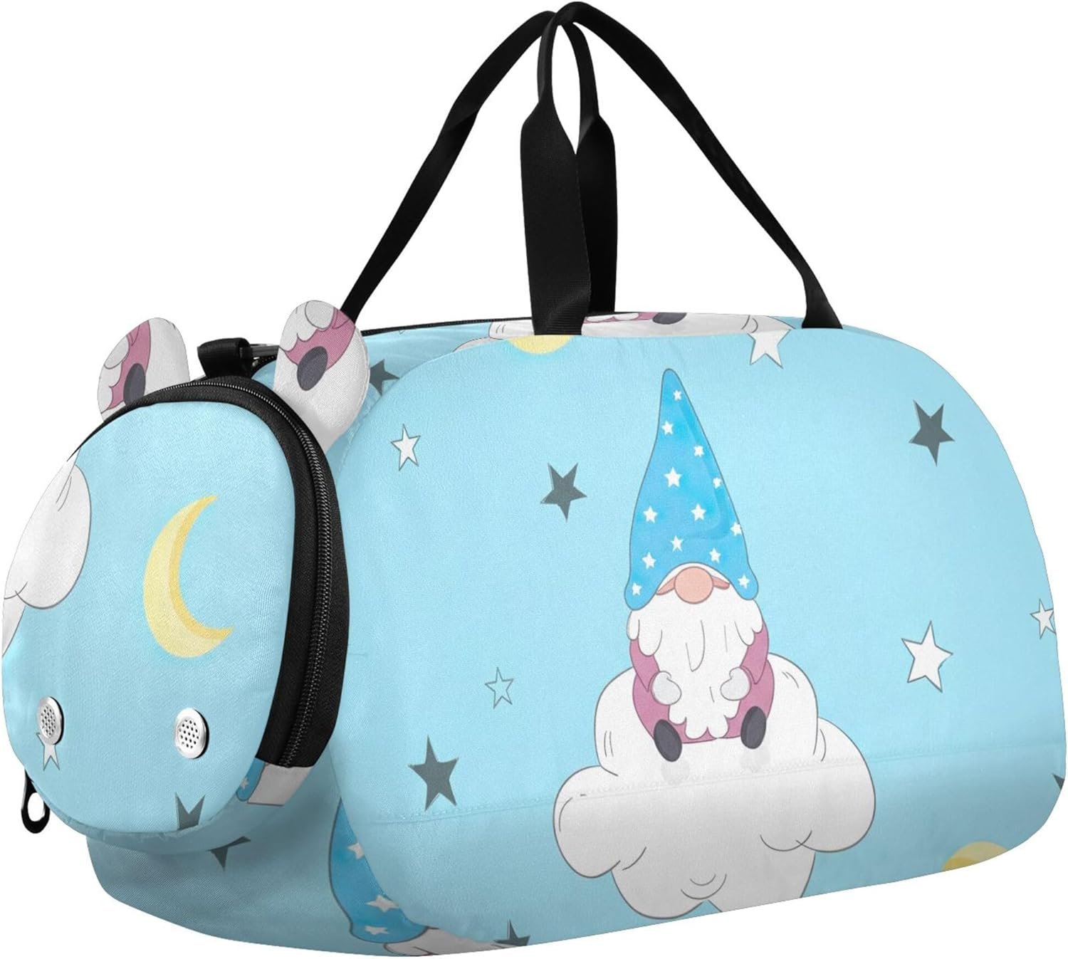 Boys Carry on Duffel Toddler Weekender Bags Girls Duffle Bags Travel Tote Gym Duffle Kids Luggage Whimsical Gnomes Clouds Sky Blue