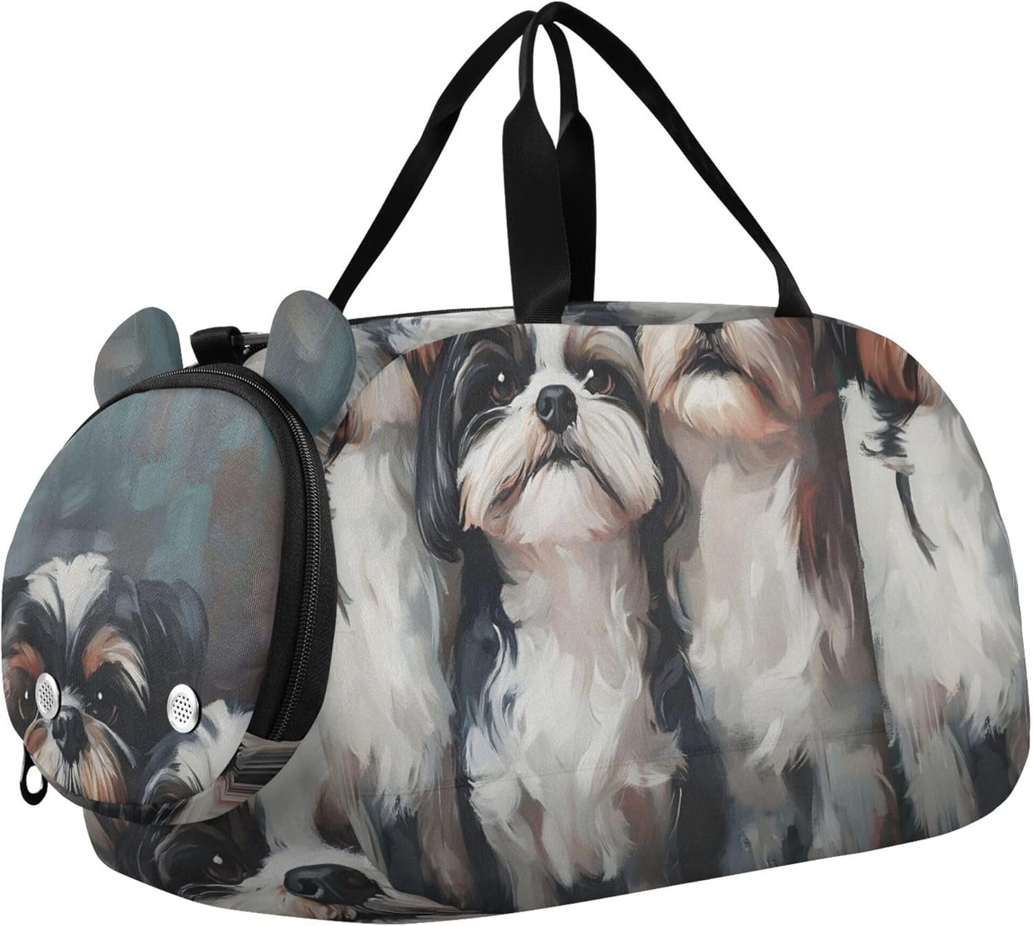 Boys Carry on Duffel Weekender Overnight Girls Tote Duffle Bags Travel Dance Duffle Bag Realistic Shih Tzu Dogs Painting