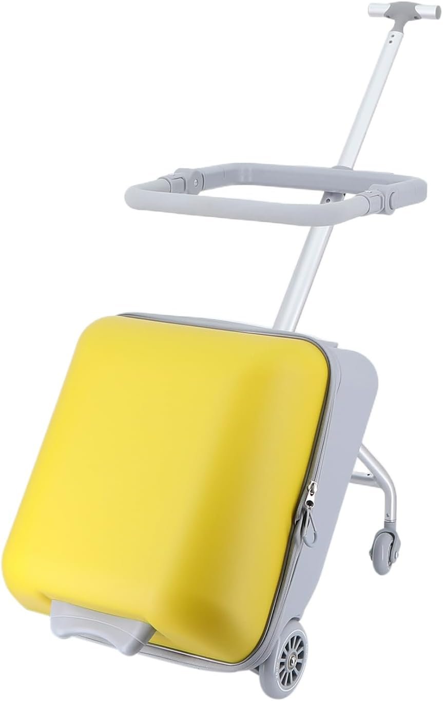Ride-On Suitcase for Kids - 20" Carry-On Luggage with Detachable Seat & Guardrail, Toddler Travel Stroller with 360° Spinner Wheels, Hard Shell Kids Luggage for Boys & Girls Yellow