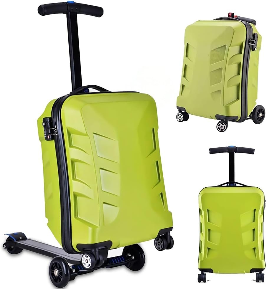 BEUDUOQI 20" Scooter Suitcase for Kids, 2-in-1 Ride On Luggage with Wheels, Foldable Hardshell Carry on Kids Suitcase for Boys & Girls Ages 4-15, Lightweight Scooter Bag for Airplane