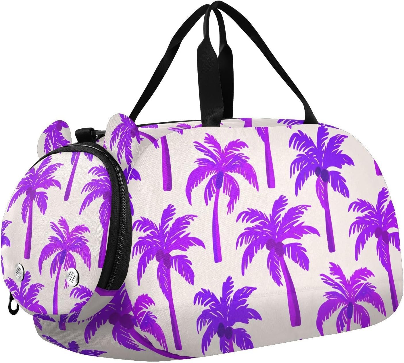 Coconut Palm Tree Purple Kids Travel Duffel Bag for Boys Girls Overnight Weekend Tote Bag with Shoes Compartment for Trip Beach Gym