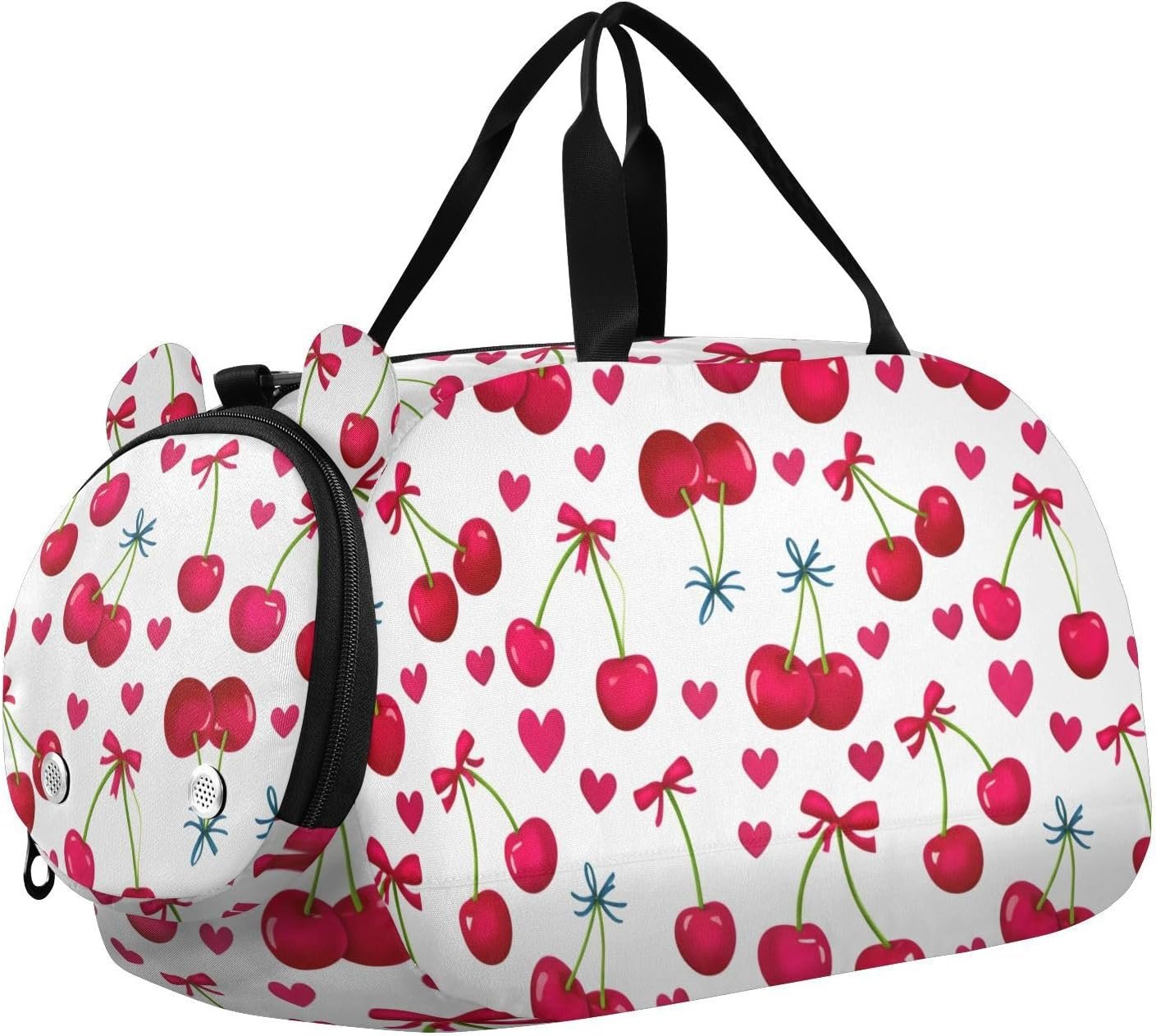 Cherries Red Kids Travel Duffel Bag for Boys Girls Overnight Weekend Tote Bag with Shoes Compartment for Sleepover Trip Beach