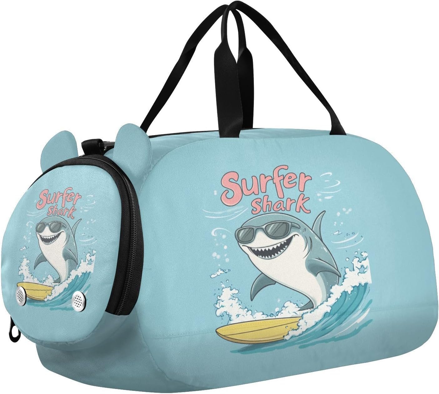 Shark Sunglasses Wave Cyan Kids Travel Duffel Bag for Boys Girls Overnight Weekend Tote Bag with Shoes Compartment for Beach Swim Trip
