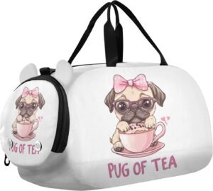 Kids Travel Duffel Bag – Pink Bow Pug Cupcake