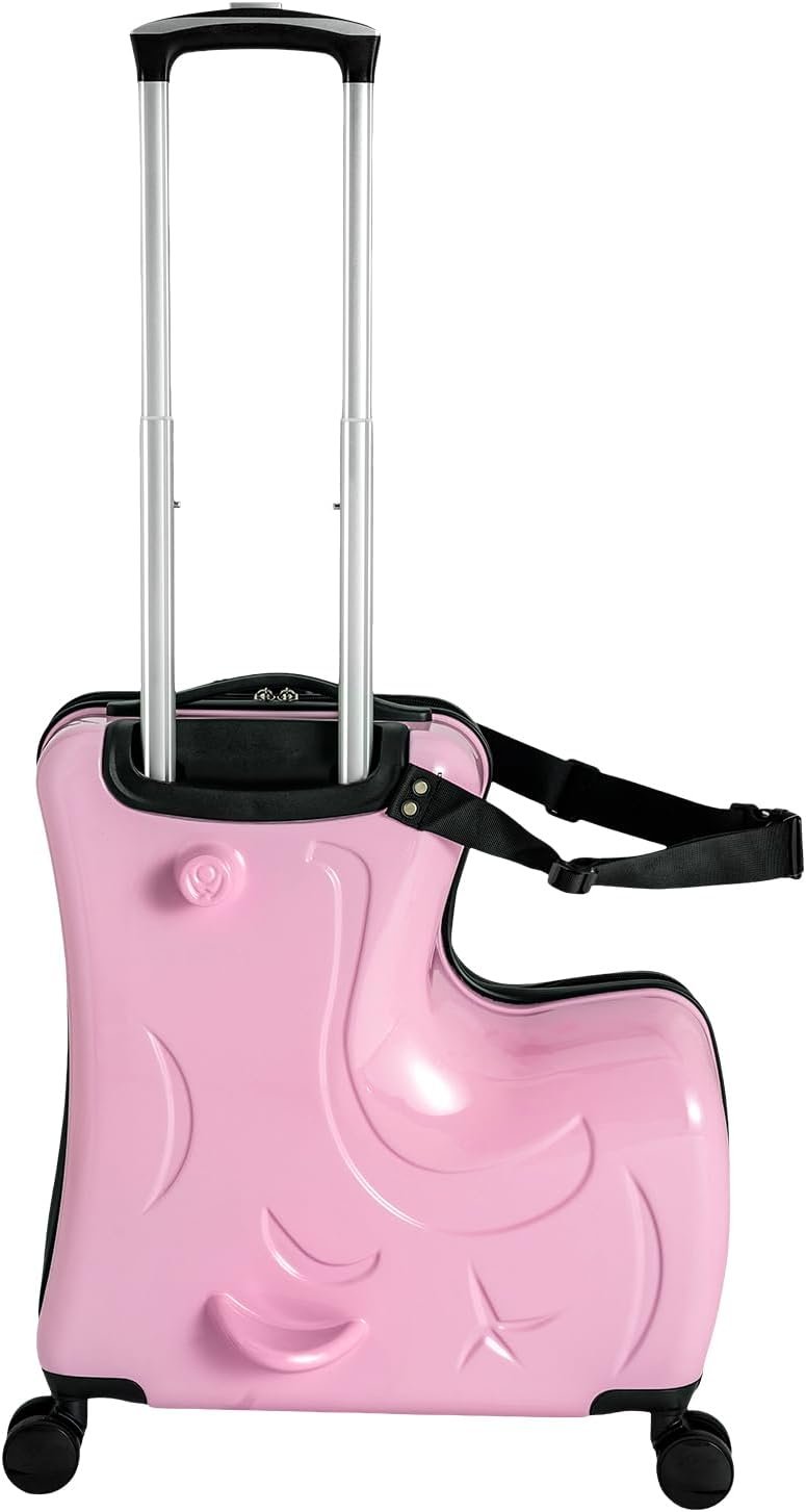 Pyroarle 20" Kids Ride On Suitcase Kids Luggage, Portable Suitcase Travel Trolley Case with Sturdy Spinner Wheels & Safe Belt, Travel Trolley Riding Luggage Suitcase, Pink-20 (US Stock)