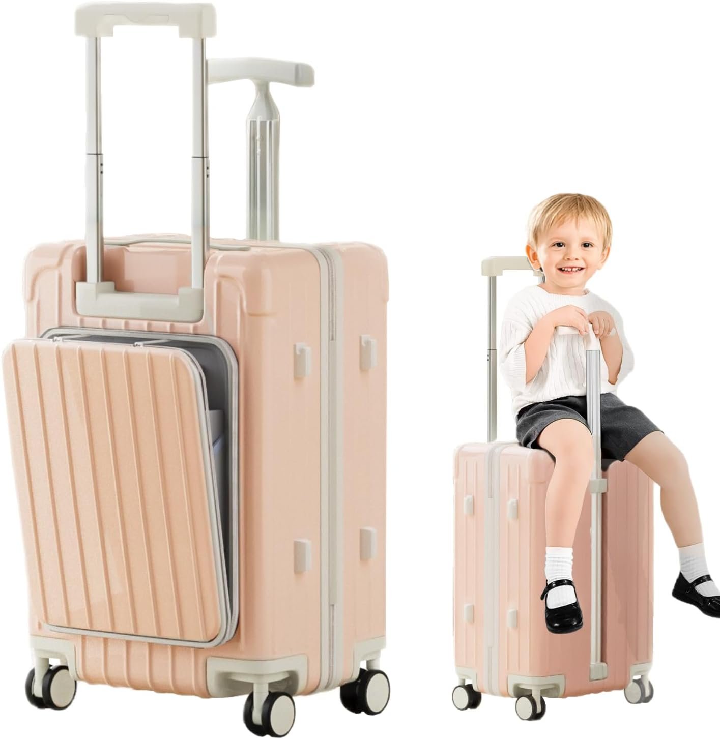 20" Ride-On Suitcase for Kids – Carry-On Luggage with Seat & Wheels | Rideable Toddler Travel Case | Kids Ride On Luggage with Safety Belt – Compatible with JetKids, Trunki, Miamily (Princess Pink)
