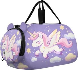 Lilac Unicorn Kids Travel Duffel Bag – Sleepover & Weekend Trip