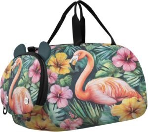Kids Travel Duffel Bag – Sleepover & Adventure | Flamingo Green Leaves