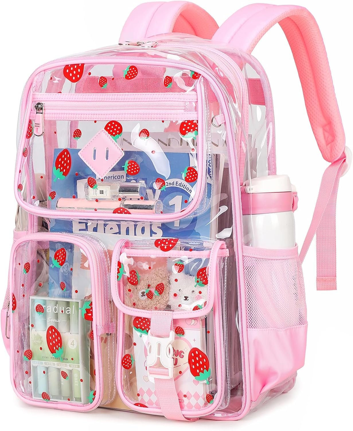Clear Backpack for School,Heavy Duty PVC Transparent Bookbag for Girls Stadium Approved See Through Backpack