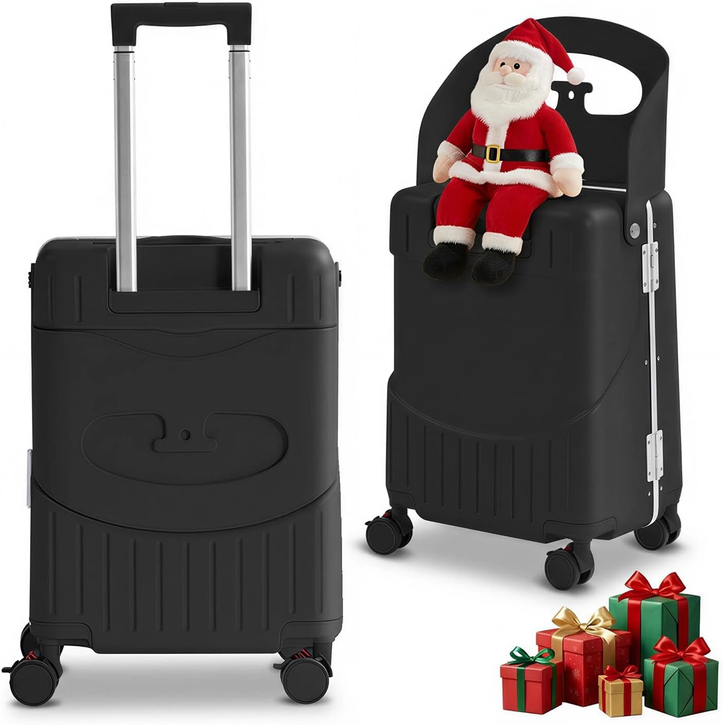 TABU 20" Ride-on Luggage with Seat For Kids & Adults，Carry On Hardshell Ride On Suitcase with 360° Lockable Spinner and TSA Lock, Black
