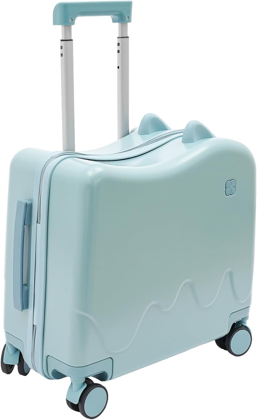 18" Kids Ride On Suitcase,Children Carry On Luggage Case,Rolling Travel Trolley Case With Lock,Blue