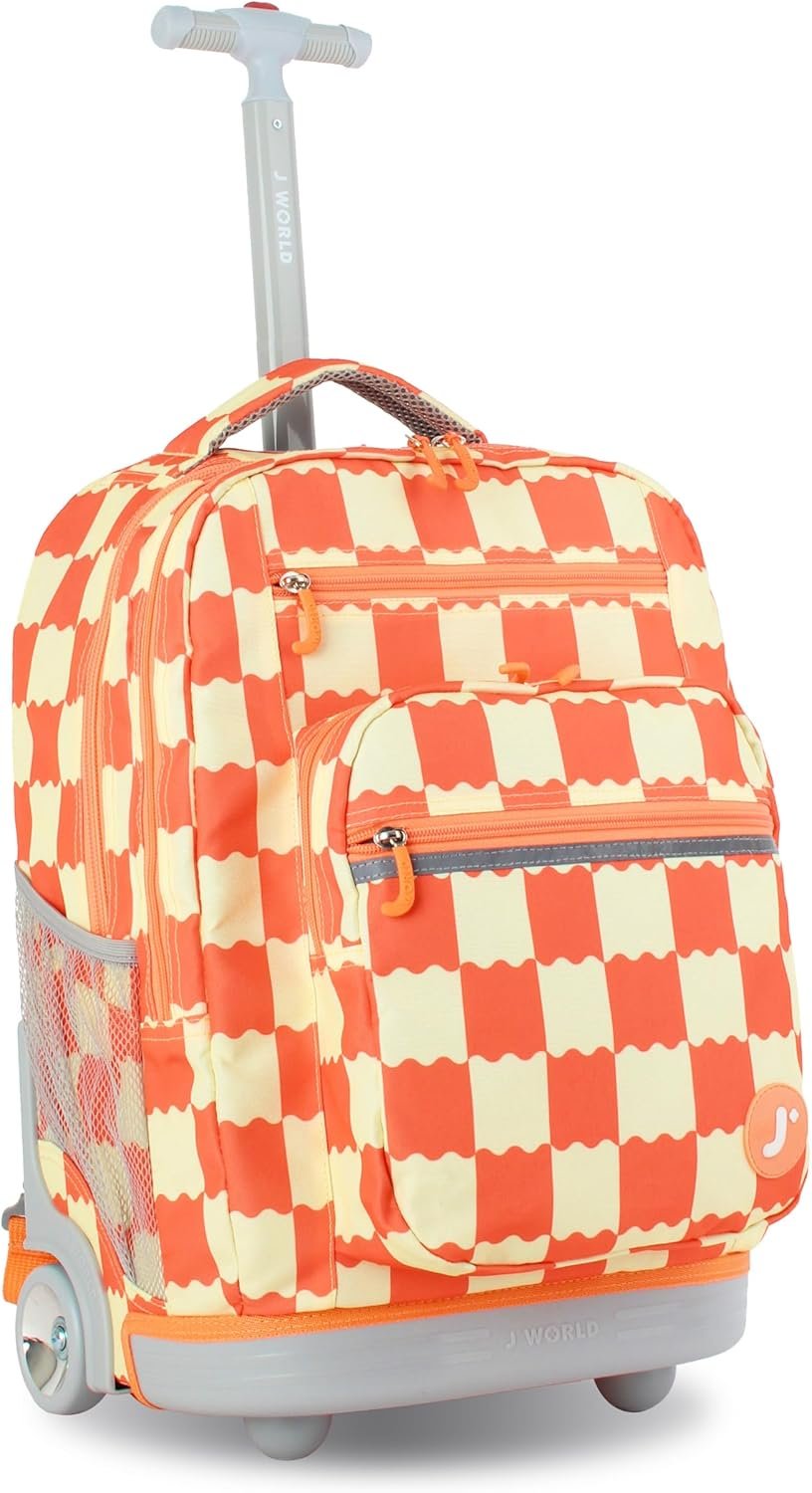J World Sundance Laptop Rolling Backpack for Girls Boys. Roller Bookbag with Wheels, 20 Inch, Wiggle Coral