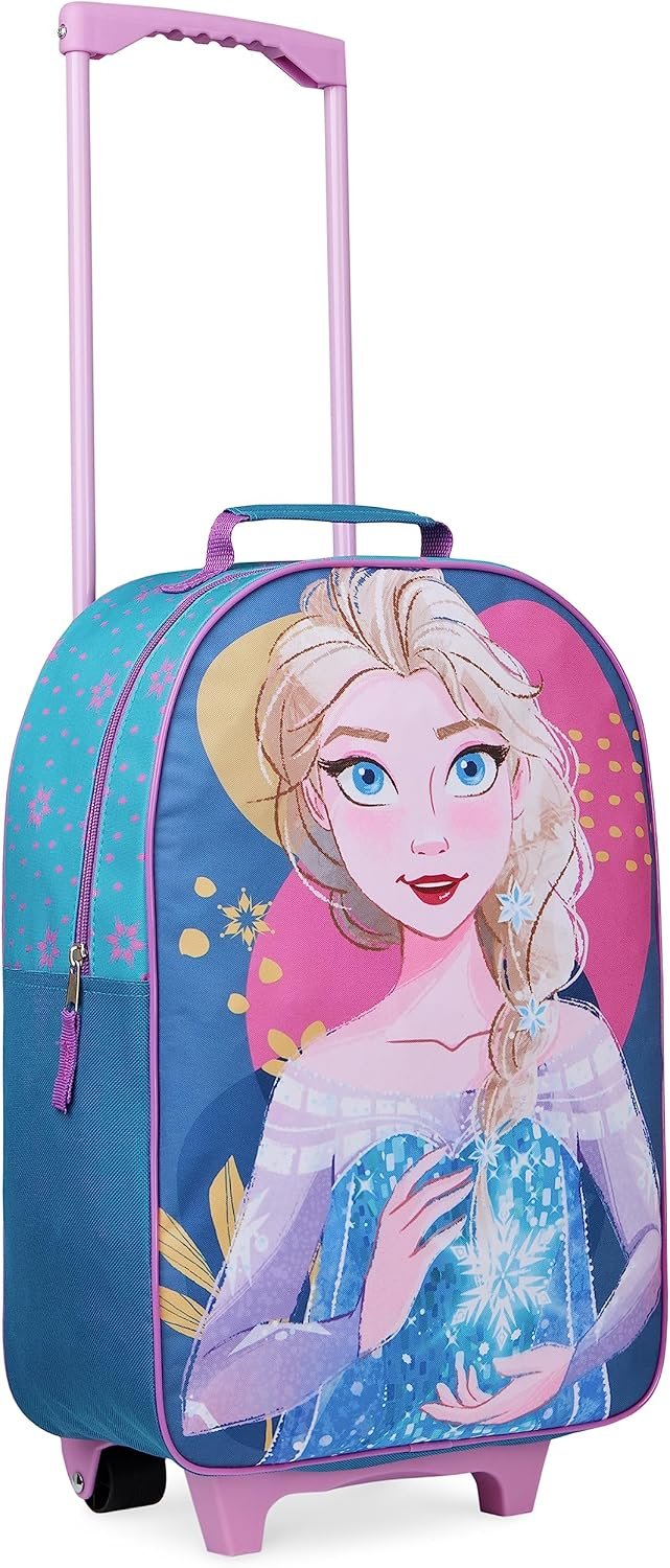 Disney Kids Rolling Luggage 16.0×11.6 in, 16‑L Carry‑On Suitcase with Wheels, Foldable Lightweight Travel Bag, Gifts for Kids (Blue Elsa)