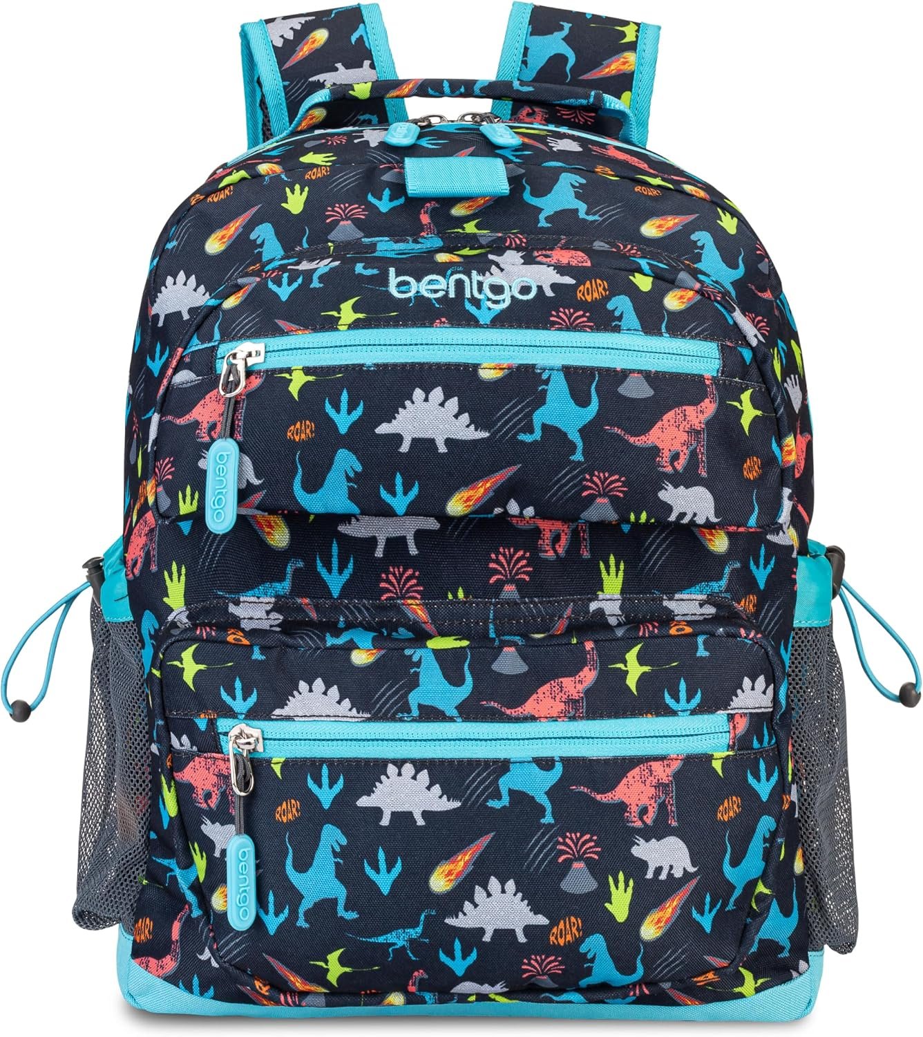 Bentgo Kids Backpack - Lightweight 14” Backpack in Fun Prints for School, Travel, & Daycare, Ideal for Ages 4+, Roomy Interior, Durable & Water-Resistant Fabric, & Loop for Lunch Bag (Dinosaur)