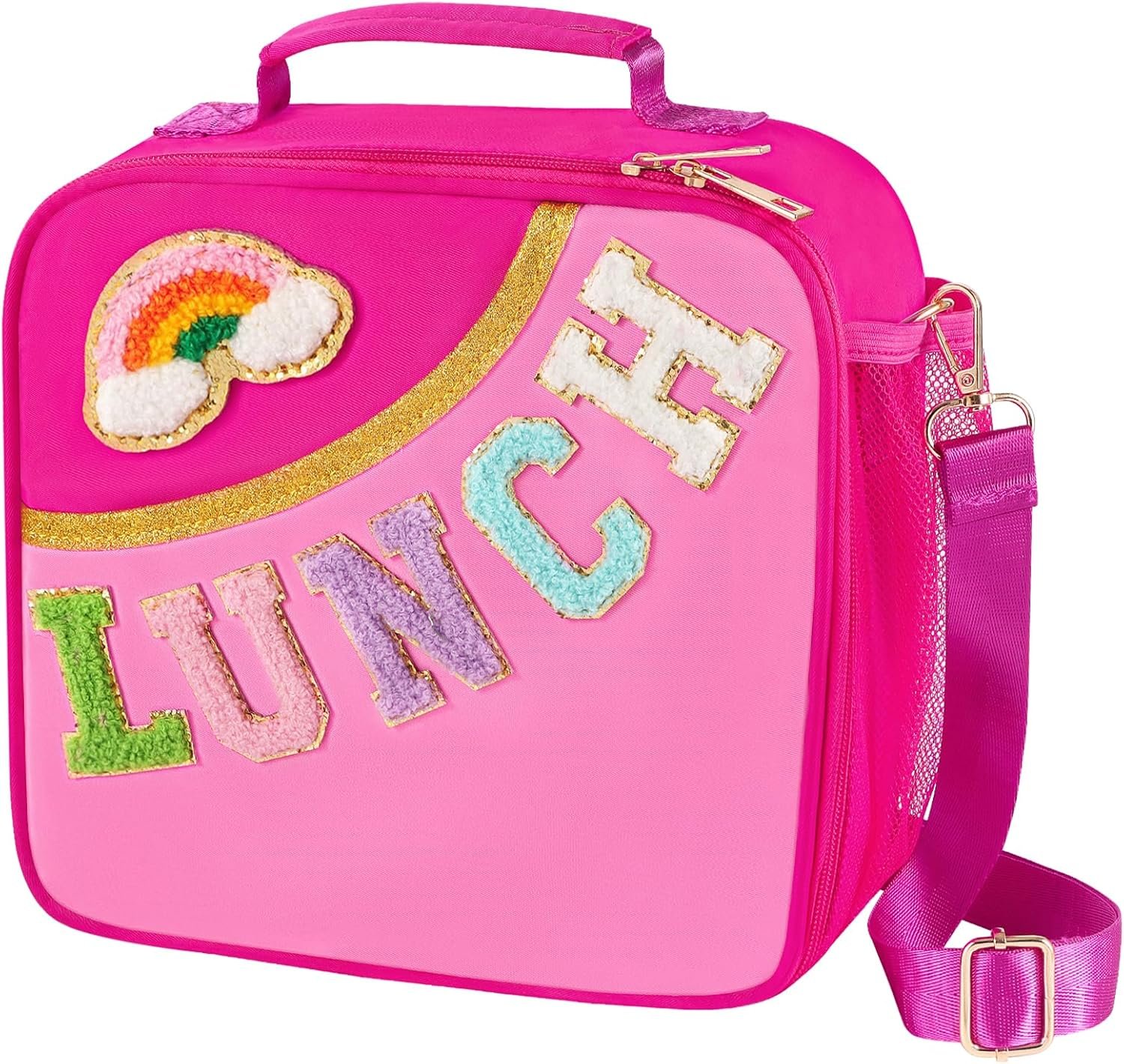 Nsrzua Lunch Bag Kids-Kids Insulated Lunch Bag with Adjustable Strap - Reusable Leakproof Lunch Box for Girls, Preppy School Lunch Tote for Travel, Picnic,School & Winter Camp